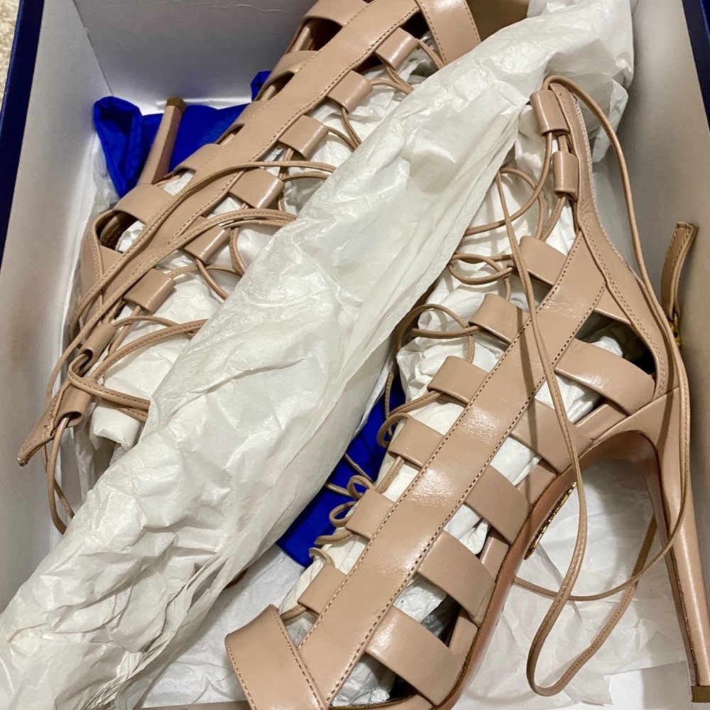AQUAZURRA AMAZON NUDE CALF LEATHER 37 worn once retail $1200